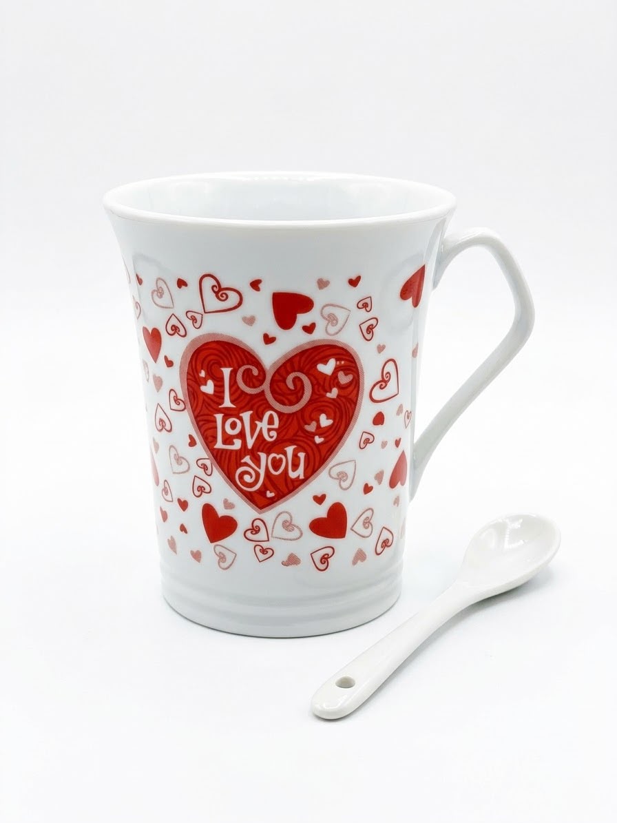 طقم كوب وملعقة "I Love You"